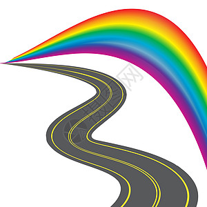 带有黄色标记的道路 正在向远处缩小 彩虹多彩 插图图片