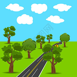 动画风格的交叉路口和支行道路 绿树 景观 插图速度街道曲线交通土地车道车辆赛道世界缠绕设计图片