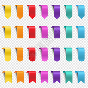 色彩多彩的丝带收藏单向透明背景折扣销售零售旗帜标签丝绸花环书签网络手稿图片