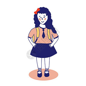 穿着校服和背背包的可爱女孩 一个女学生的例子 回到学校孩子学习卡通片孩子们头发微笑女性瞳孔行李女士图片
