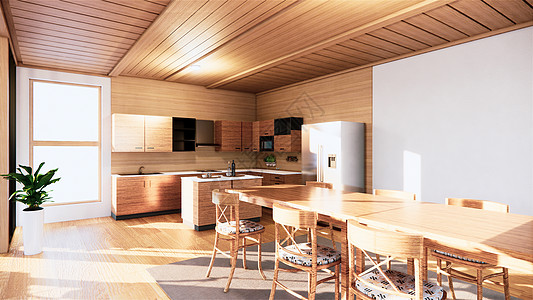 厨房房日本式的3D翻接插图房间硬木财产小样房子晴天台面家具白色图片