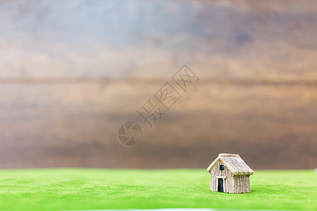 绿色院子里的微型竹屋背景图片