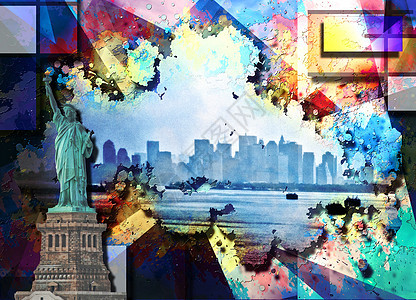 曼哈顿自由女神像组织戏剧性帆布自由城市市中心星星港口女士宇宙摩天大楼背景图片