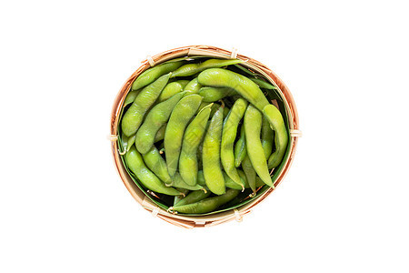 白色背景的日本大豆种子绿色饮食黄豆纤维食物小吃营养蔬菜图片