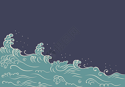 日式波浪和复制空间框架插图海啸冲浪绘画海景海浪卡通片风暴艺术图片