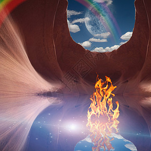 红洞中的火地球洞穴辉光蓝色插图编队力量天空火焰球体图片