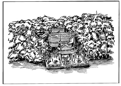 越南湖沿岸河内寺庙的绘画图图片