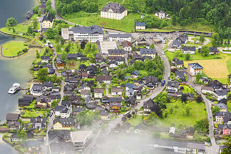 奥地利哈斯塔特市高山山脉巡航爬坡房子鸟类旅游村庄冒险街道背景图片