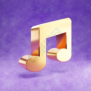 音乐音符图标 在紫外线天鹅绒背景上孤立的金光条符号图片