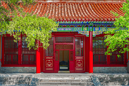 带有红色中文门的网关地标建筑学玻璃窗户寺庙艺术金属历史文化建筑图片