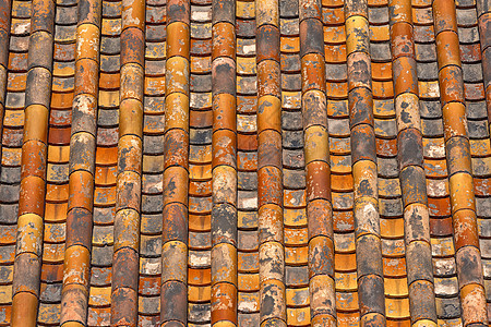屋顶上古中国瓷砖橙子屋顶制品房子建筑建筑学艺术黏土材料文化背景图片