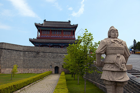 蓝天下中国传统建筑 蓝色天空下雕像小路旅游寺庙遗产地标守护旅行历史建筑学图片