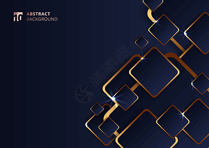 深蓝色几何深蓝色时的抽象未来几何金方形图案插画
