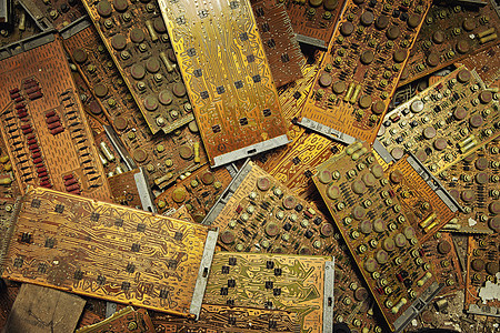 一个旧的中央处理股的许多部分木板电容器灰尘宏观网络维修力量计算硬件金属图片