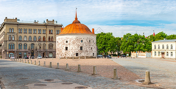 俄罗斯古城Vyborg建筑地标旅游鹅卵石绿色天空蓝色旅行石头街道建筑学图片