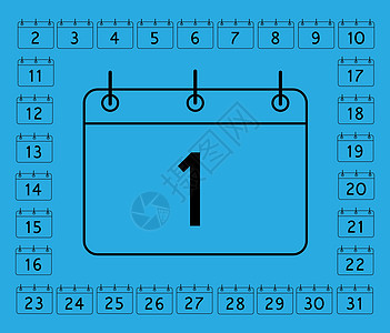 31天日历的方形大纲中的一组数字( 31天)背景图片