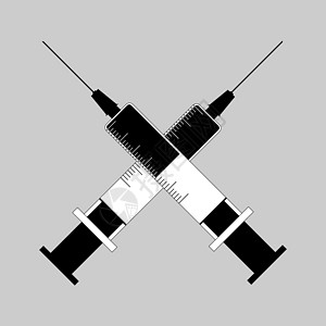 两支医疗注射针筒 同时注射交叉对方背景图片