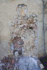 被损坏的石墙外观纹理建筑销毁碎片效果砖墙状况背景图片