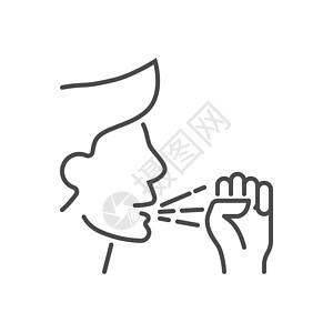 咳嗽相关病媒薄线图标喷嚏男人药品哮喘保健肺炎插图症状感染中风图片