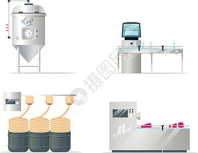 货物加工技术处理工艺 平板彩色矢量成套物体纺织品香椿酿造动画片网络商品剪贴插图啤酒物品图片
