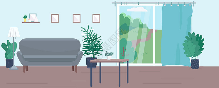 它制作图案空客厅平面颜色矢量装饰茶几信息房地产窗户家具横幅房间房子植物图片