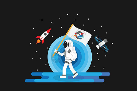具有行星设计 矢量和插图的宇航员太空人地球卡通片土星天空旗帜技术旅行收藏卫星背景图片