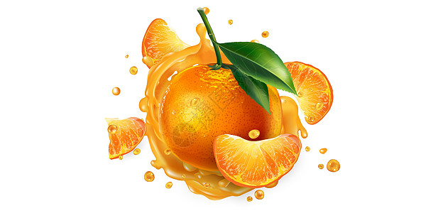 新鲜的普通话和一滴果汁咖啡店味道美食橙子食谱飞溅营养液体广告菜单图片