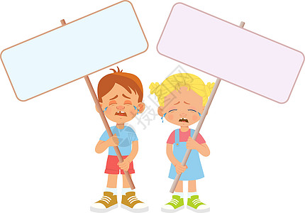 持有儿童旗帜的儿童木板横幅小样展示海报空白女孩孩子哭泣情感图片