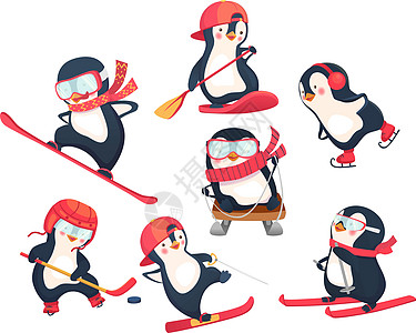 冬季活性企鹅概念活动孩子竞赛插图婴儿游戏卡通片图片