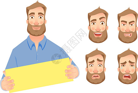 男子持有空纸  设置展示横幅人士商务卡片小样广告推介会商业卡通片图片
