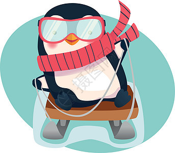 雪橇上的企鹅婴儿活动插图运动标识闲暇卡通片背景图片