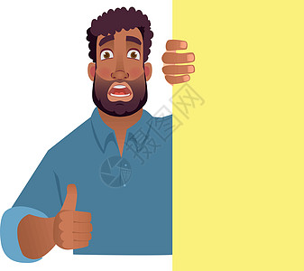 非洲男子拿着空白横幅插图广告牌黑色海报男性招牌框架爆炸手臂黑人图片