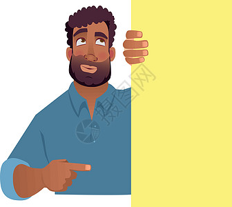 非洲男子拿着空白横幅广告牌插图标语男性海报男人黑人笔记文档手臂图片