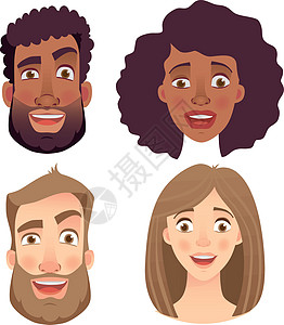 人表情的情绪卡通片女士欢呼微笑男人喜悦插图享受男性情感图片