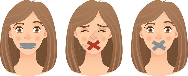 女性情绪的一连串脸部行为卡通片女士磁带骚扰图标审查秘密插图制度图片