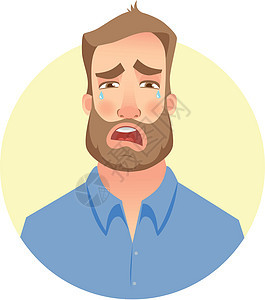 长胡子的男子脸孔插图白色眼泪情感商务男性痛苦男人疼痛卡通片图片