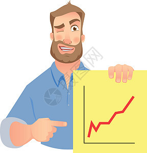 男子持有图形卡通片人士数据报告文档学习营销战略喜悦商务背景图片