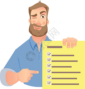 持有核对清单的男子测验列表测试卡通片图标木板营销矢量文档商业图片