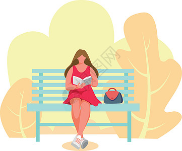 坐在长椅上的女孩女性插图女士女人长凳潮人公园卡通片图片