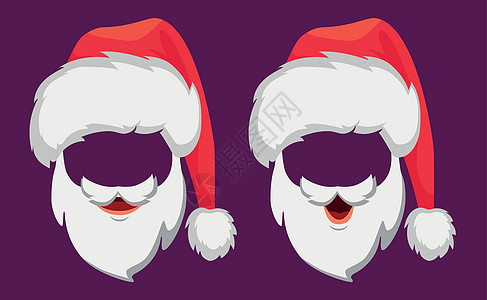 圣诞老人帽子和胡子套插图派对海报白色乐趣男人面具卡片剪影微笑图片