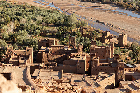 摩洛哥 古老的堡垒 Unesco遗产遗址全景游戏大篷车地标古堡权力木头城堡日落旅行图片
