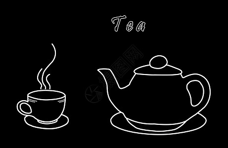 黑底茶壶和茶茶杯图片