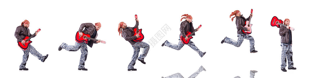 白上孤立的吉他播放器摇杆迪厅剪辑乐器乐队吉他音乐娱乐男人金属图片