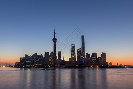 清晨全景的上海天际线 Lujiazui金融区和黄浦河 中国邦德银行风景图片