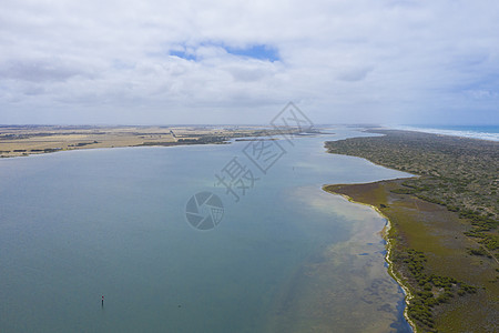 澳大利亚南澳大利亚州Gooolwa河口海口的空中观测图林地进口海洋环境叶子公园植物群灌木丛风景蓝色图片