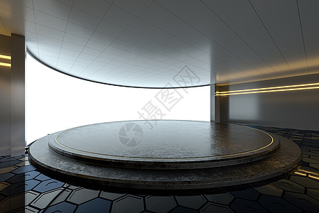 中间有圆台的空房间 3D翻接推介会礼堂广告公告地面电影讲台展览木板屏幕图片
