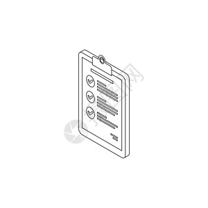 检查列表 Isophic 左视图  黑色外观图标矢量等量报告插图文档笔记测试清单白色经理夹子商业图片
