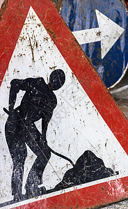 工作在进行中签署挖掘交通警报施工警告红色三角形安全路标危险图片