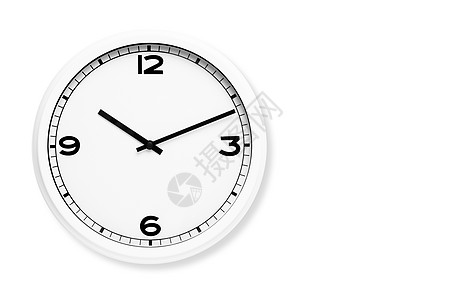 白色墙布商业黑色数字钟表办公室圆圈手表时间小时圆形背景图片