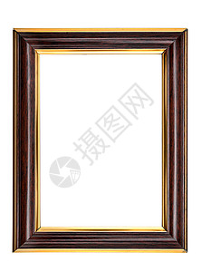 白色背景的旧木制照片框 在孤立的白色背景上棕色装饰品框架相片摄影古董时代艺术皇家正方形图片